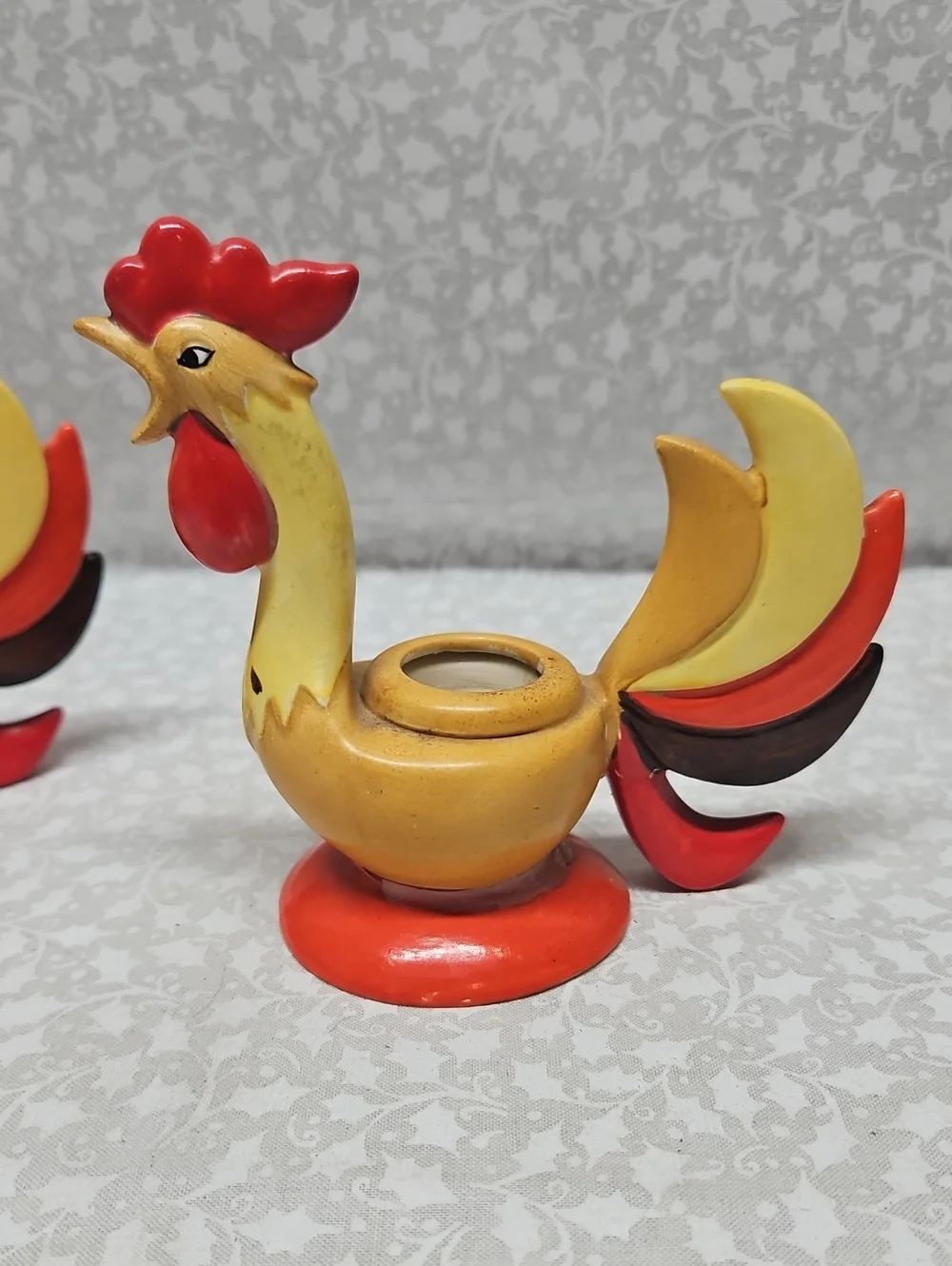 1960 Holt Howard Rooster Candlestick Holders Fall Thanksgiving Japan